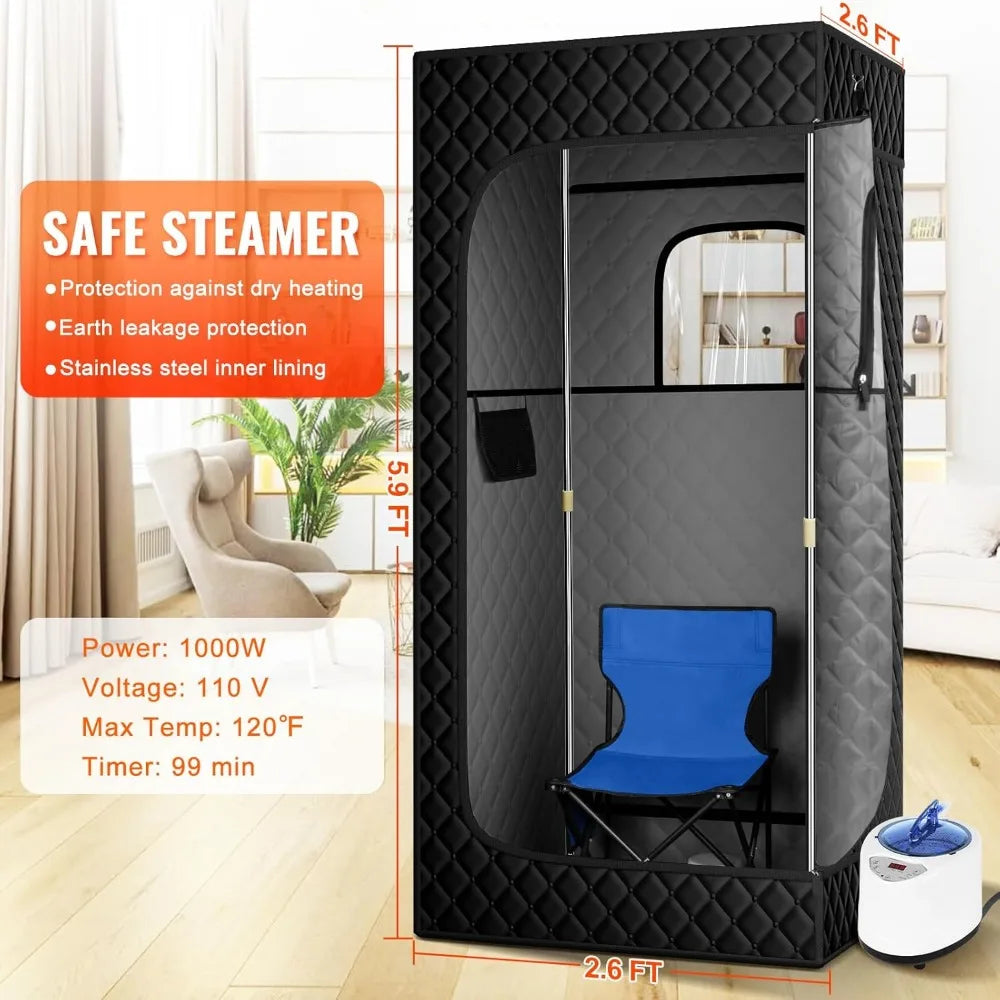 Portable Steam Sauna, Portable Sauna for Home, Sauna Tent Sauna Box with 2.6L Steamer, Remote Control, Folding Chair, 9 Levels