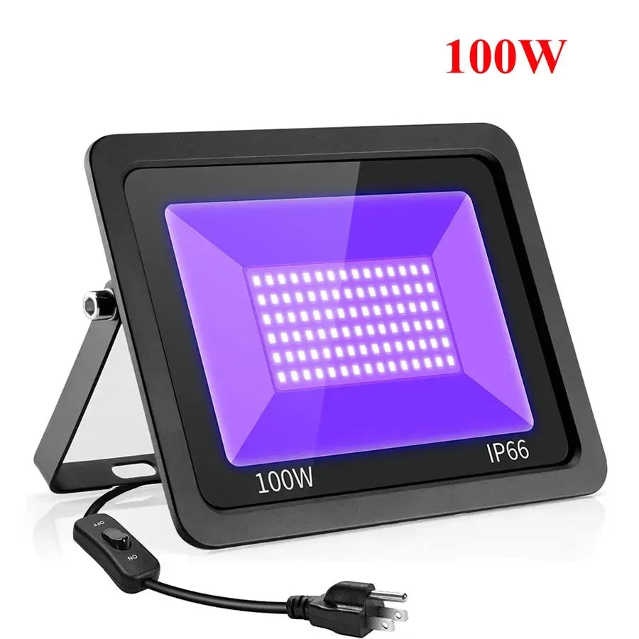 100W 200W LED Black Light Outdoor Blacklight Flood Light with Plug Waterproof Blacklight Spotlight for Neon Glow Party Decor