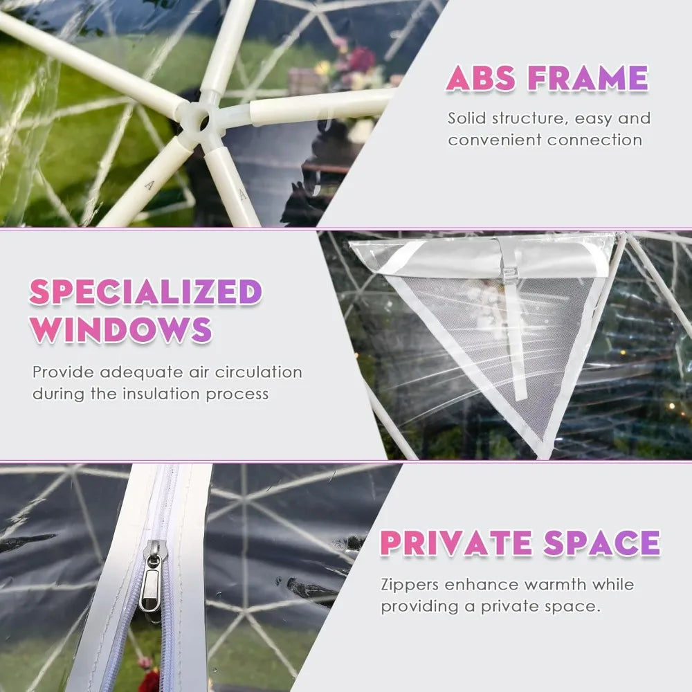 12FT Garden Dome Igloo, Geodesic Dome Greenhouse with PVC Clear Cover, Waterproof Garden Bubble Dome Tent House for Outdoor