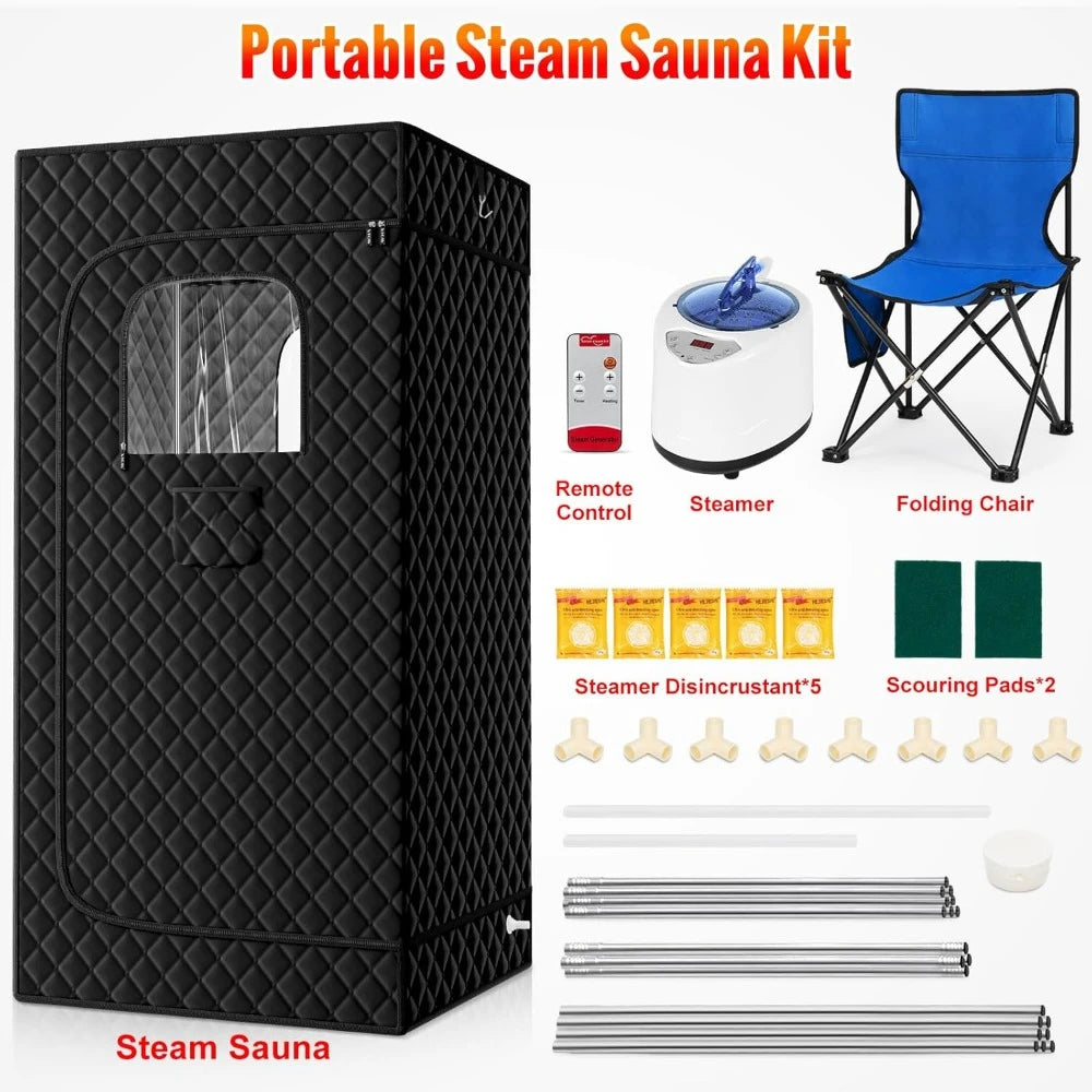 Portable Steam Sauna, Portable Sauna for Home, Sauna Tent Sauna Box with 2.6L Steamer, Remote Control, Folding Chair, 9 Levels
