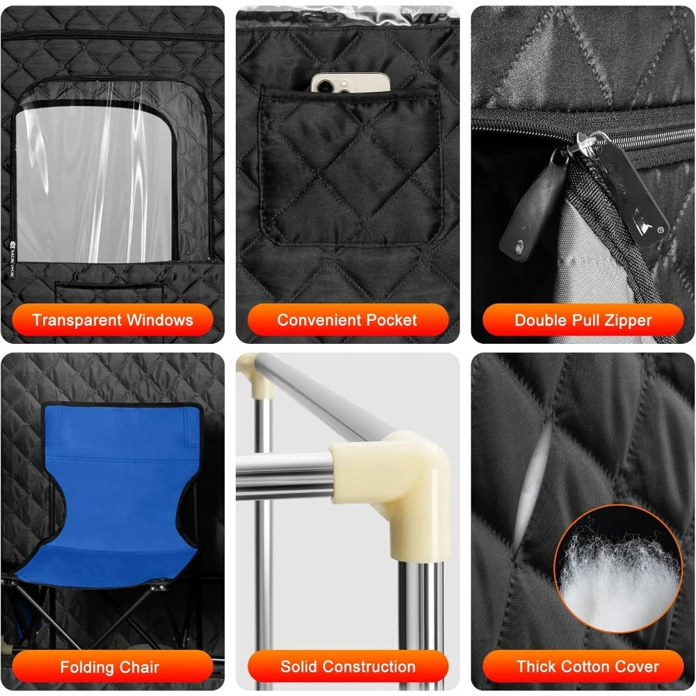 Portable Steam Sauna, Portable Sauna for Home, Sauna Tent Sauna Box with 2.6L Steamer, Remote Control, Folding Chair, 9 Levels