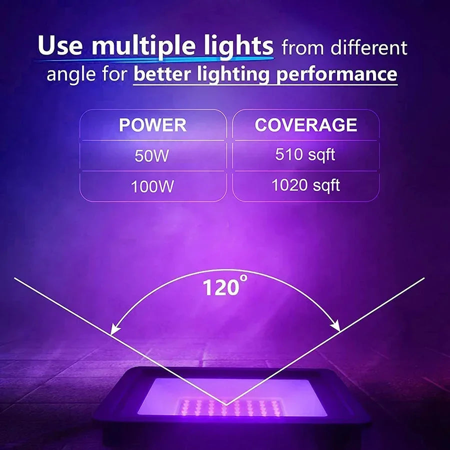 100W 200W LED Black Light Outdoor Blacklight Flood Light with Plug Waterproof Blacklight Spotlight for Neon Glow Party Decor