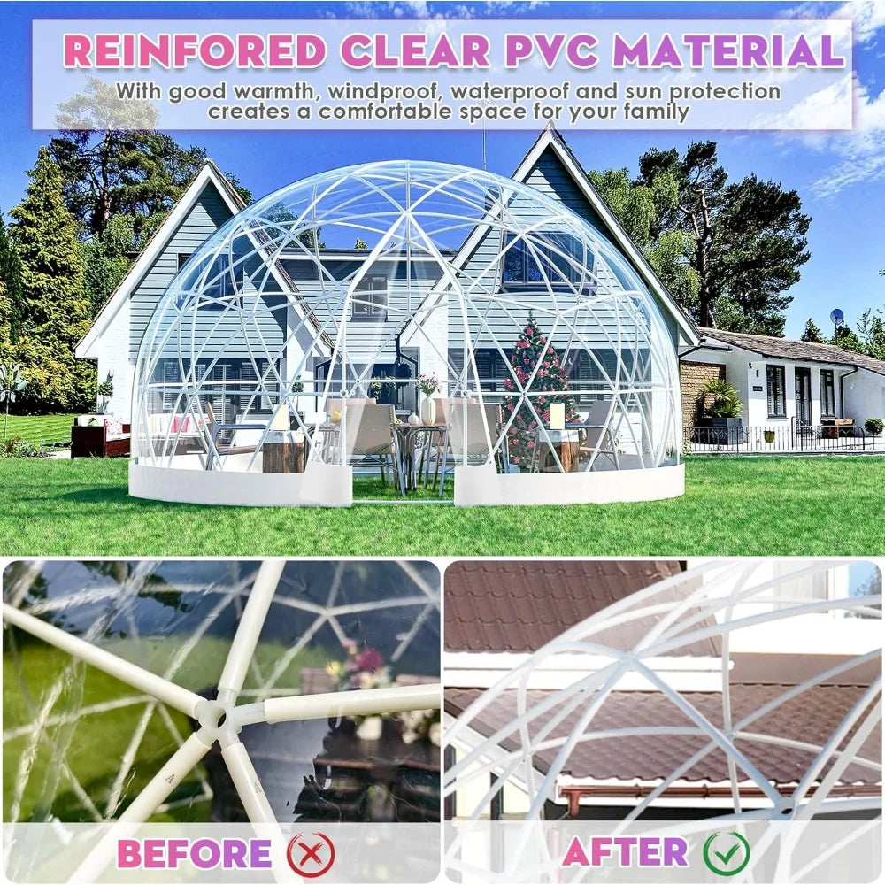 12FT Garden Dome Igloo, Geodesic Dome Greenhouse with PVC Clear Cover, Waterproof Garden Bubble Dome Tent House for Outdoor