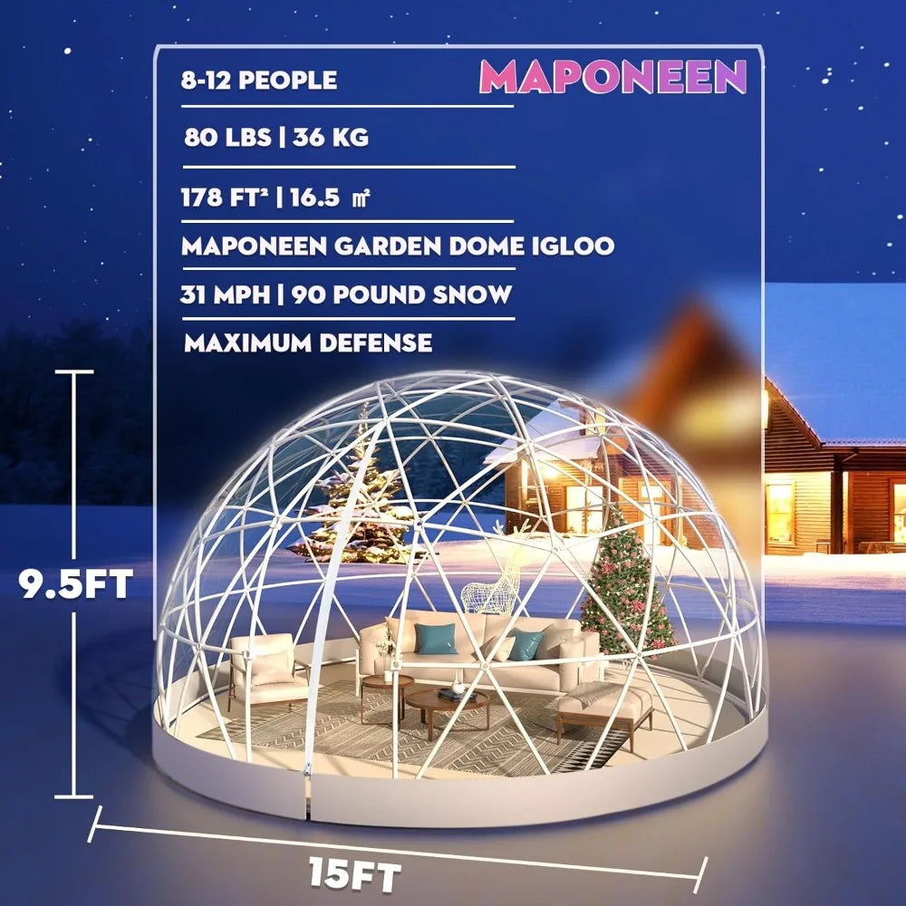 12FT Garden Dome Igloo, Geodesic Dome Greenhouse with PVC Clear Cover, Waterproof Garden Bubble Dome Tent House for Outdoor