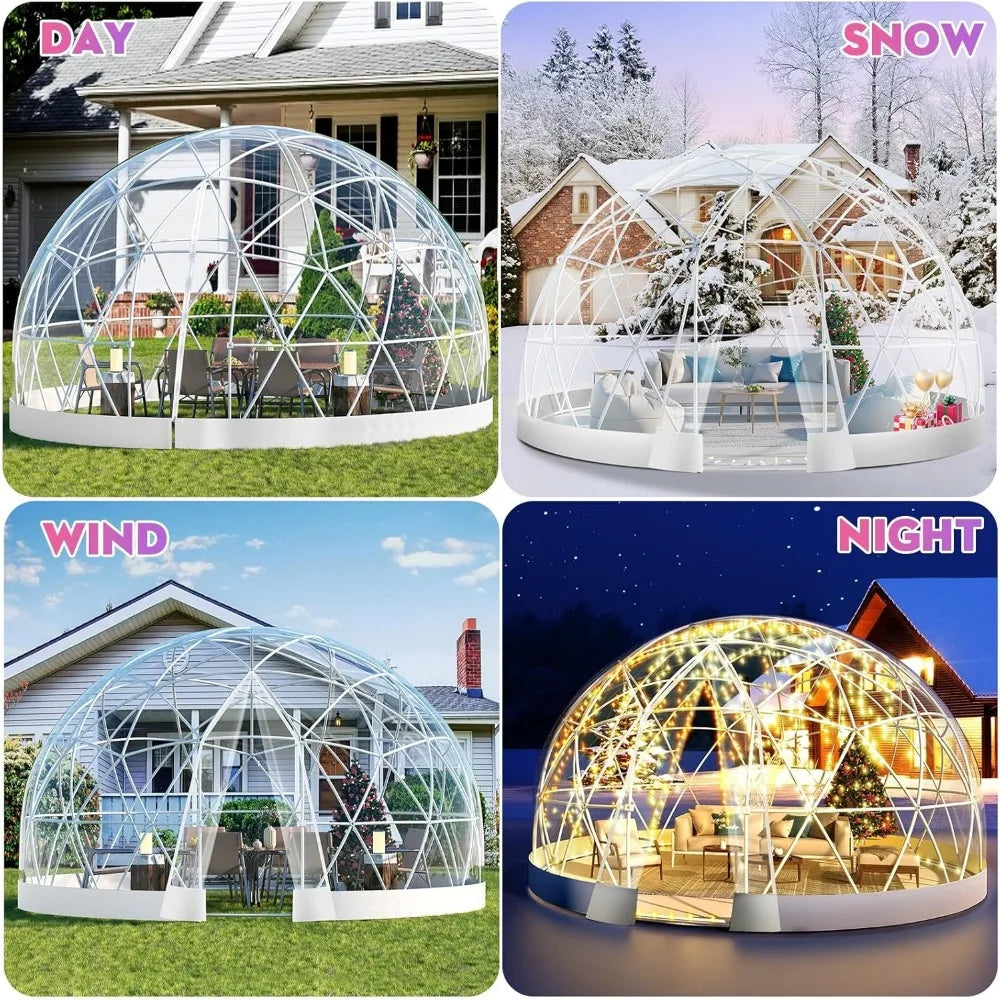 12FT Garden Dome Igloo, Geodesic Dome Greenhouse with PVC Clear Cover, Waterproof Garden Bubble Dome Tent House for Outdoor