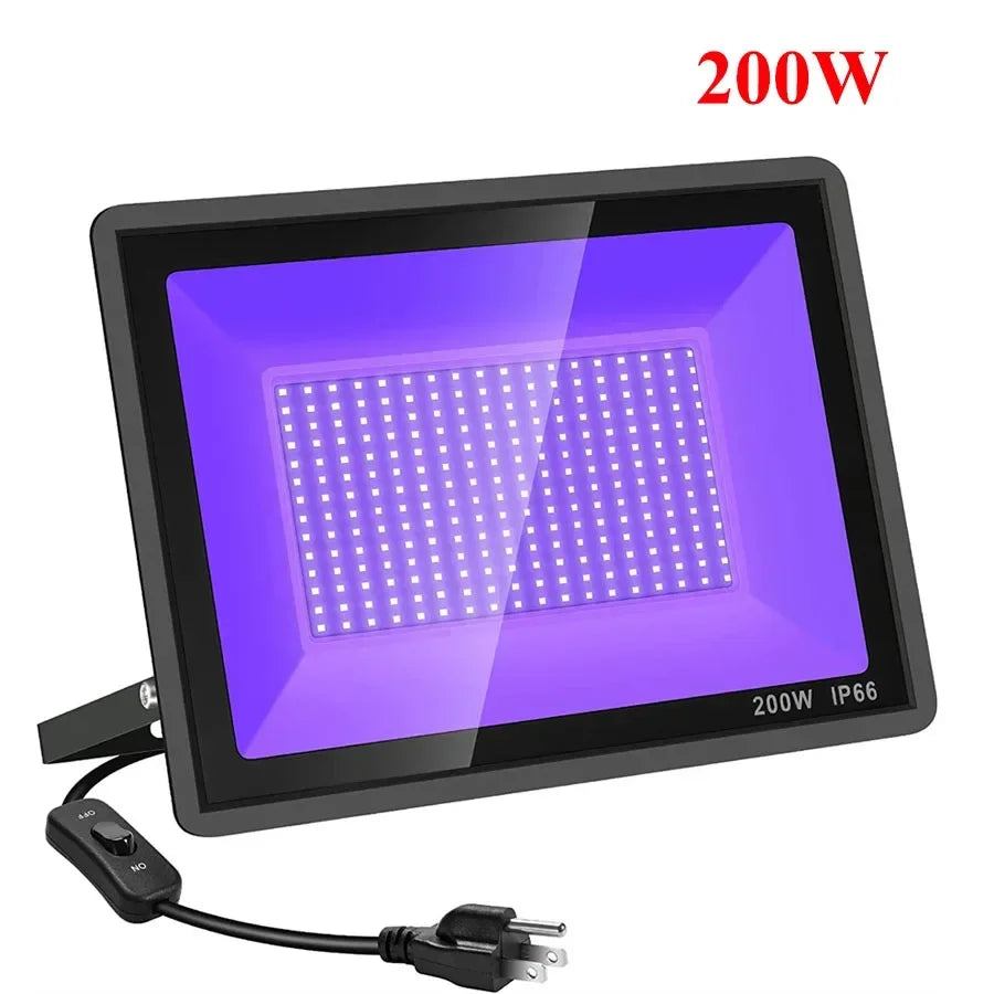 100W 200W LED Black Light Outdoor Blacklight Flood Light with Plug Waterproof Blacklight Spotlight for Neon Glow Party Decor