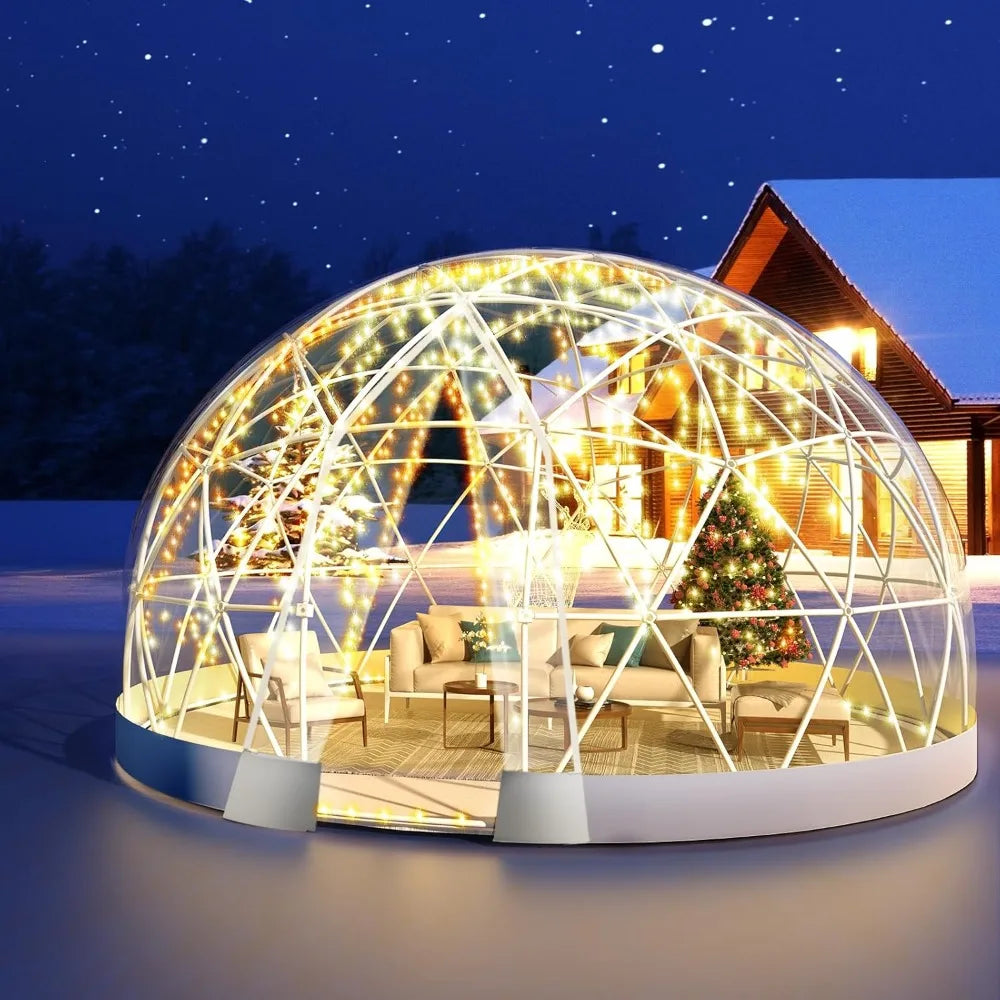 12FT Garden Dome Igloo, Geodesic Dome Greenhouse with PVC Clear Cover, Waterproof Garden Bubble Dome Tent House for Outdoor